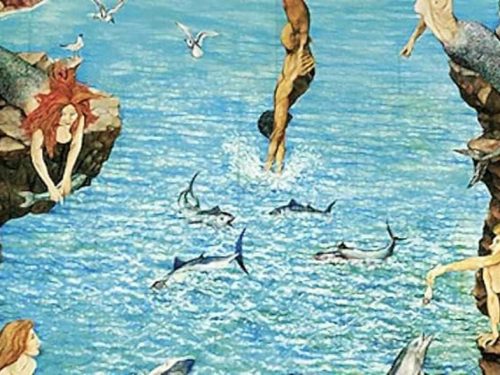La leggenda di Colapesce, mitico eroe metà uomo, metà pesce che sostiene con la sua forza la Sicilia